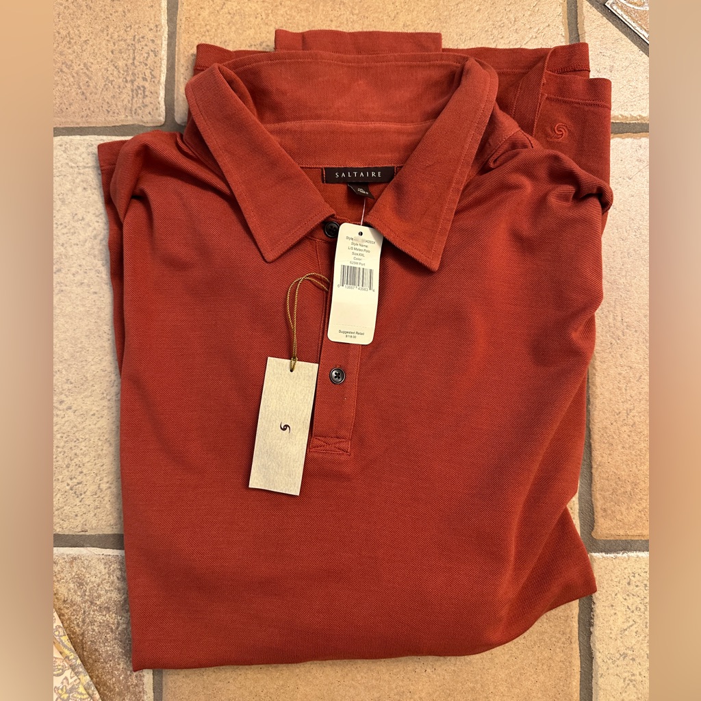 Nwt Saltaire Men's Mateo Polo Silk Cotton Blend Rust Color Size Xxl